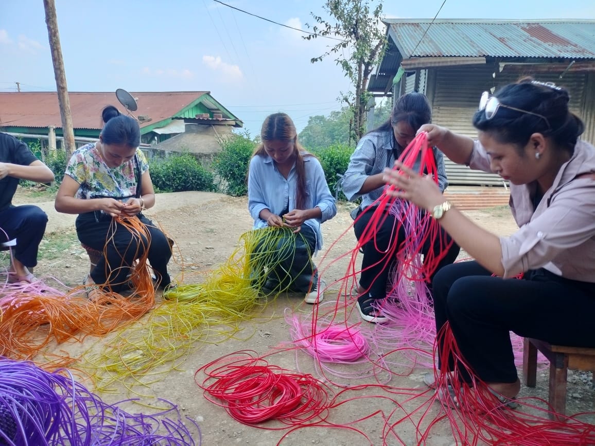 Trainees during plastic basket making training at South Point, Zunheboto district