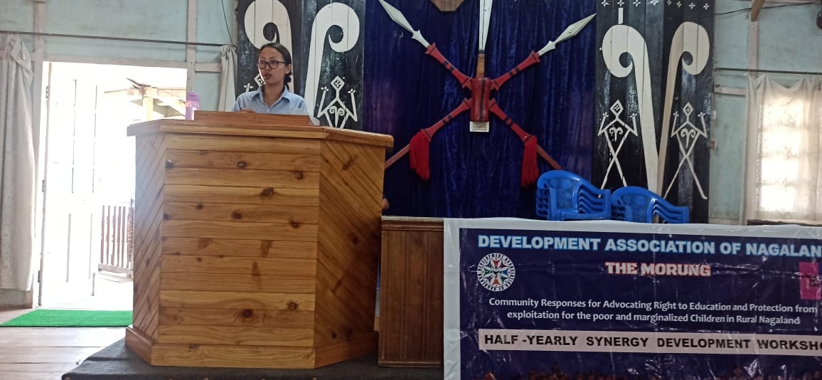 Ms. Songmao addressing child rights at half-yearly workshop, Tuensang