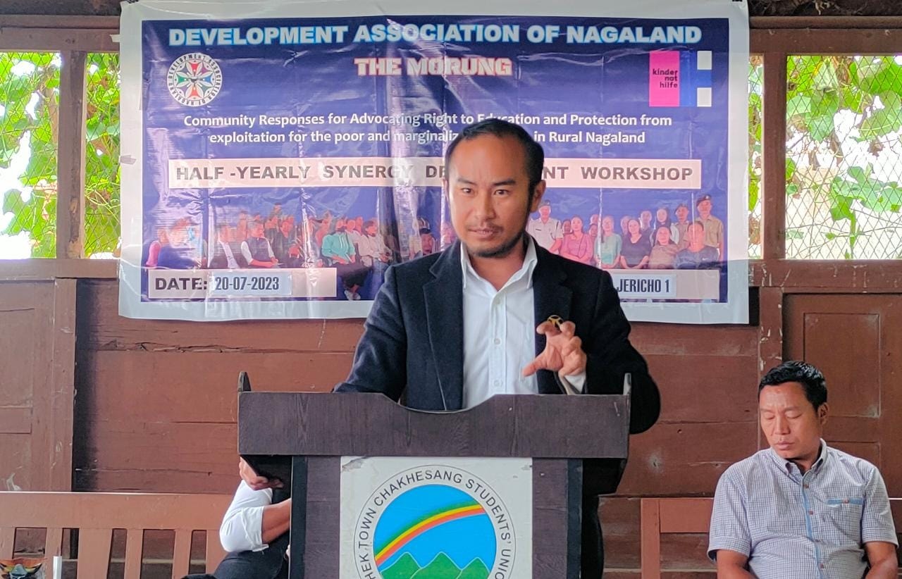 Advocate Vethothi DLSA Phek speaking on community role in child rights, Phek district